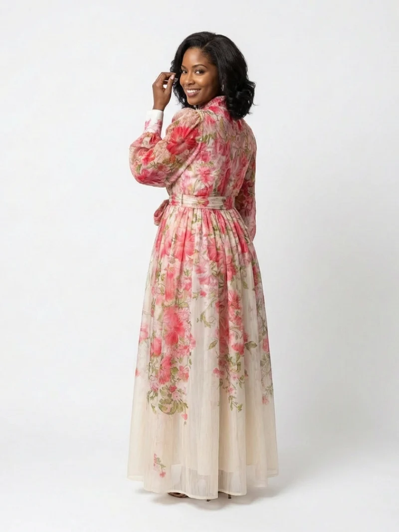 Cressida | Floral Transparente Langarm Maxi-Kleid