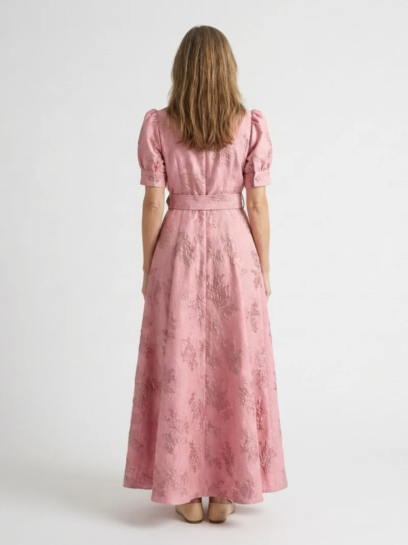 Xanthea | Kurzärmeliges, gebundenes, floral strukturiertes Maxikleid
