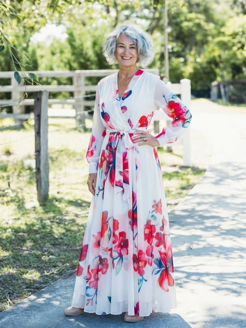 Lillian | Florales Maxikleid mit langen Ärmeln