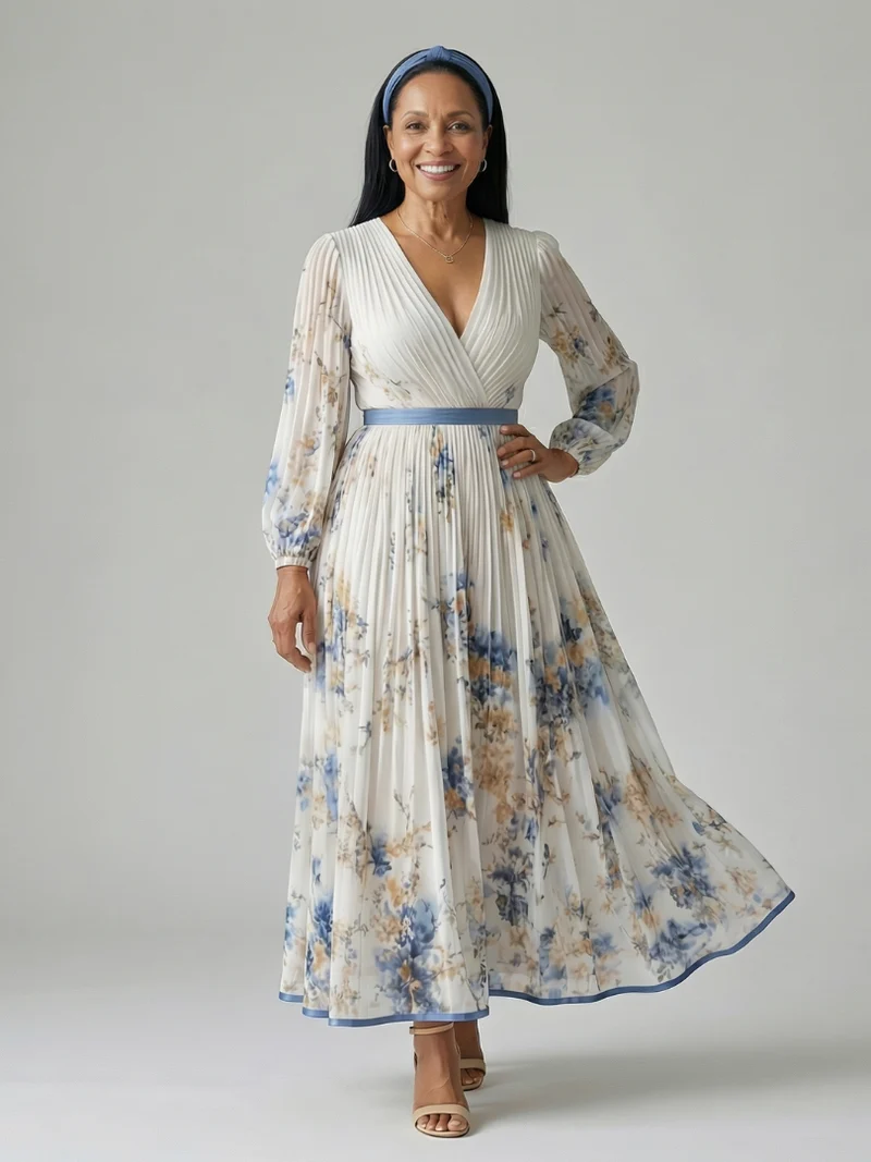 Rielle | Plissiertes Wickel-Midikleid
