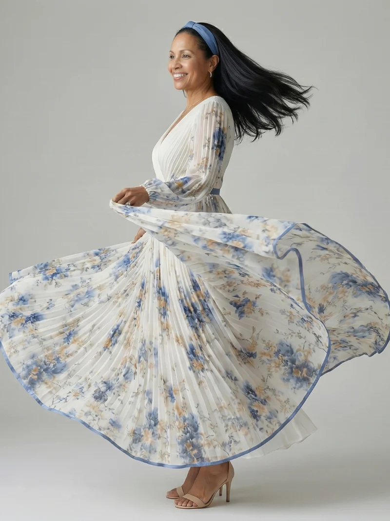 Rielle | Plissiertes Wickel-Midikleid