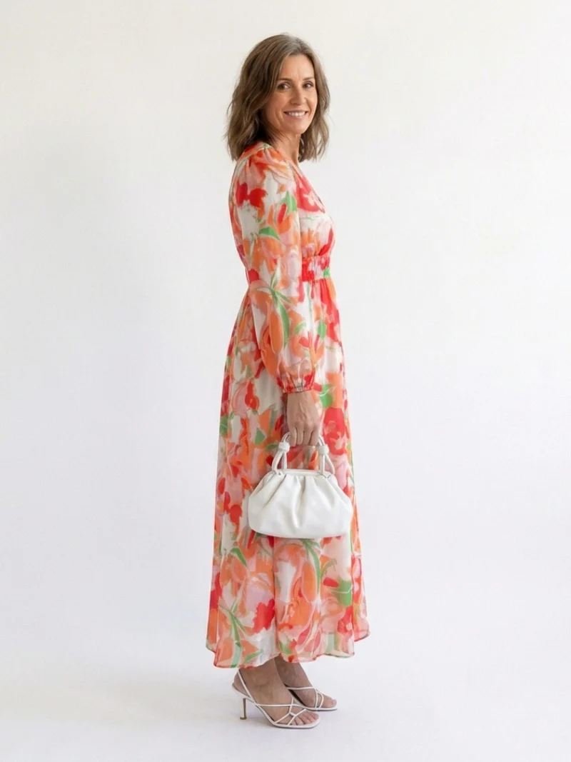 Althea | Langärmliges Blumenkleid Maxi