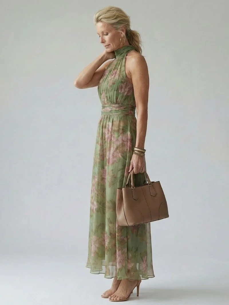 Mirelle | Gathered Halter Midi Kleid