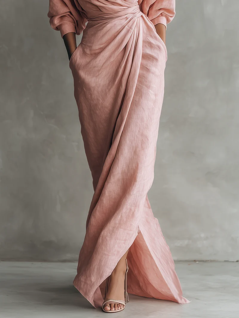 Nina | Minimalistisches Rosa Leinen Maxikleid