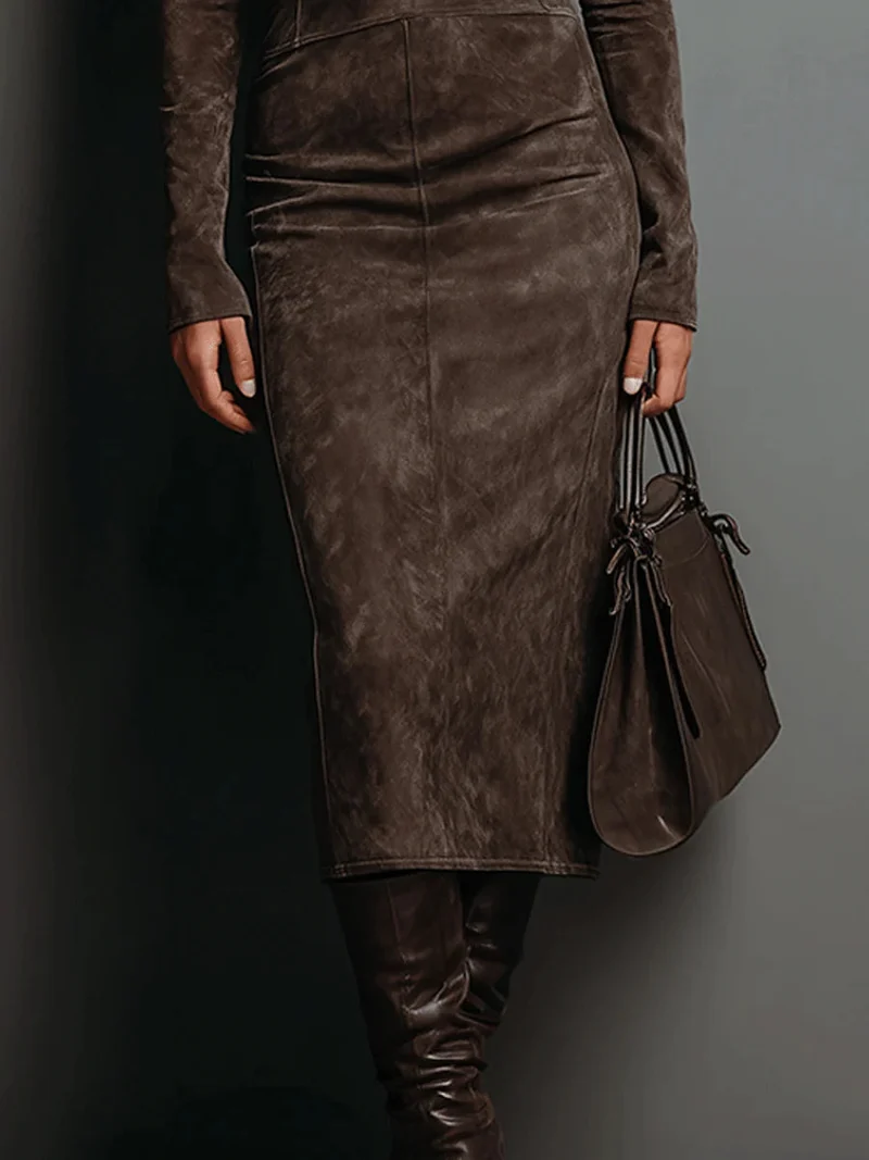 Robine | Langärmliges Wildleder-Midi-Kleid