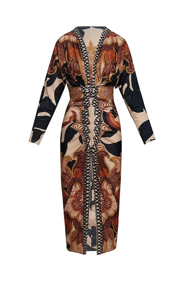 Eva | Sun Escape Einzigartiges Print Dolman Midi Kleid