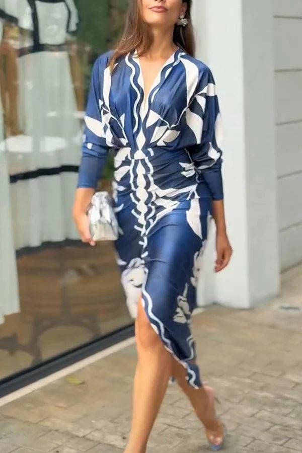 Eva | Sun Escape Einzigartiges Print Dolman Midi Kleid