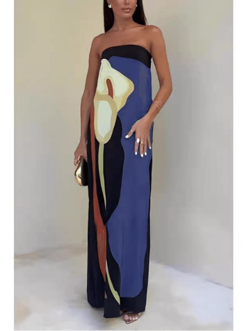 Joan | Küsten-Chic Trägerloses Bedrucktes Maxi-Party-Kleid
