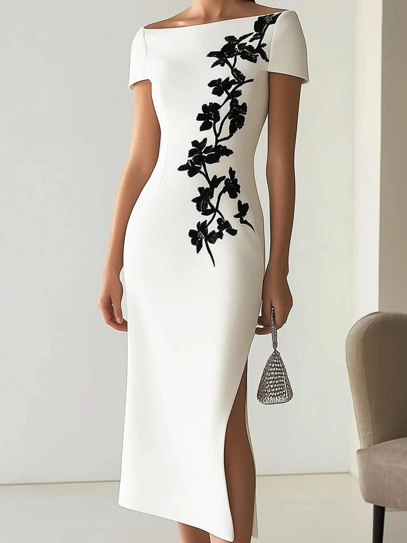 Audrey | Schickes Floral-Print Boot-Neck Midi-Kleid Outfit