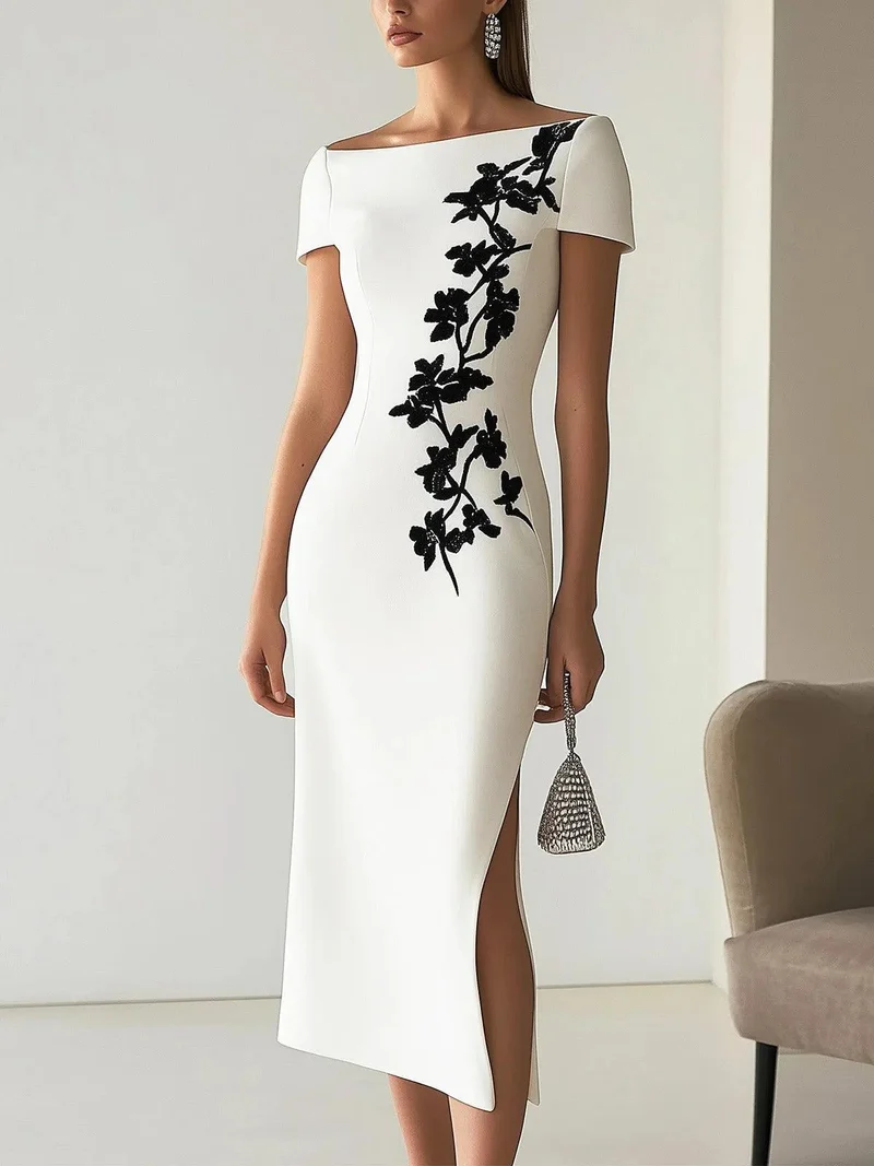 Audrey | Schickes Floral-Print Boot-Neck Midi-Kleid Outfit