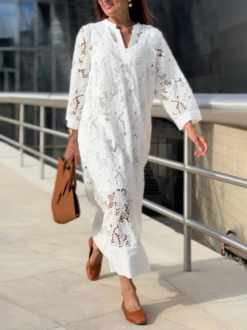 Willow | Strand Glam Blumen V-Ausschnitt Midi Kleid