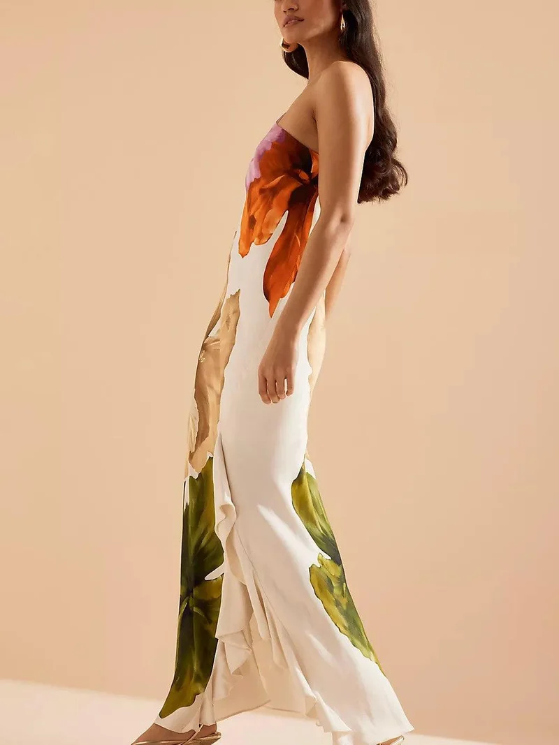 Kira | Resort Vibes Elegantes Floralprint Ein-Schulter Maxikleid