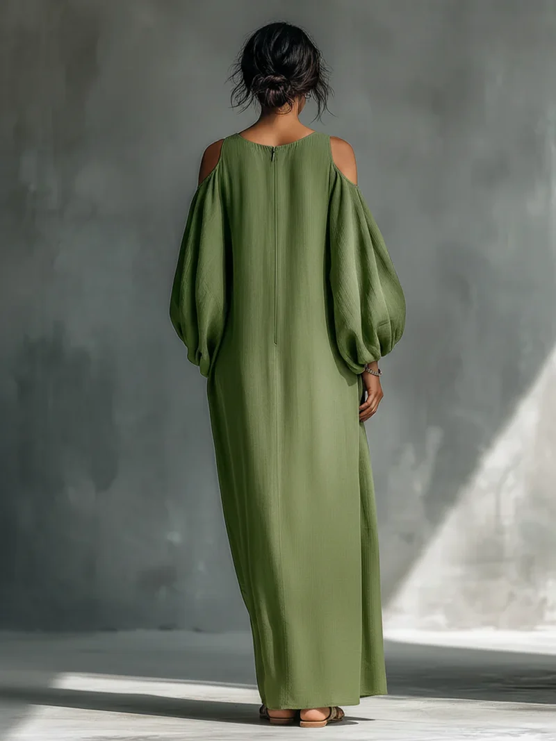 Anika | Grünes Off-Shoulder Puffärmel Maxi-Kleid