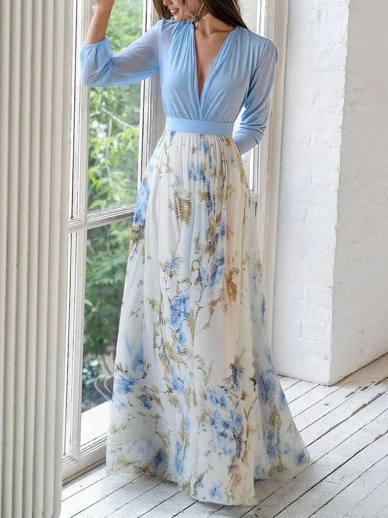 Madeleine | Atemberaubendes Maxikleid mit floralem Print und V-Ausschnitt
