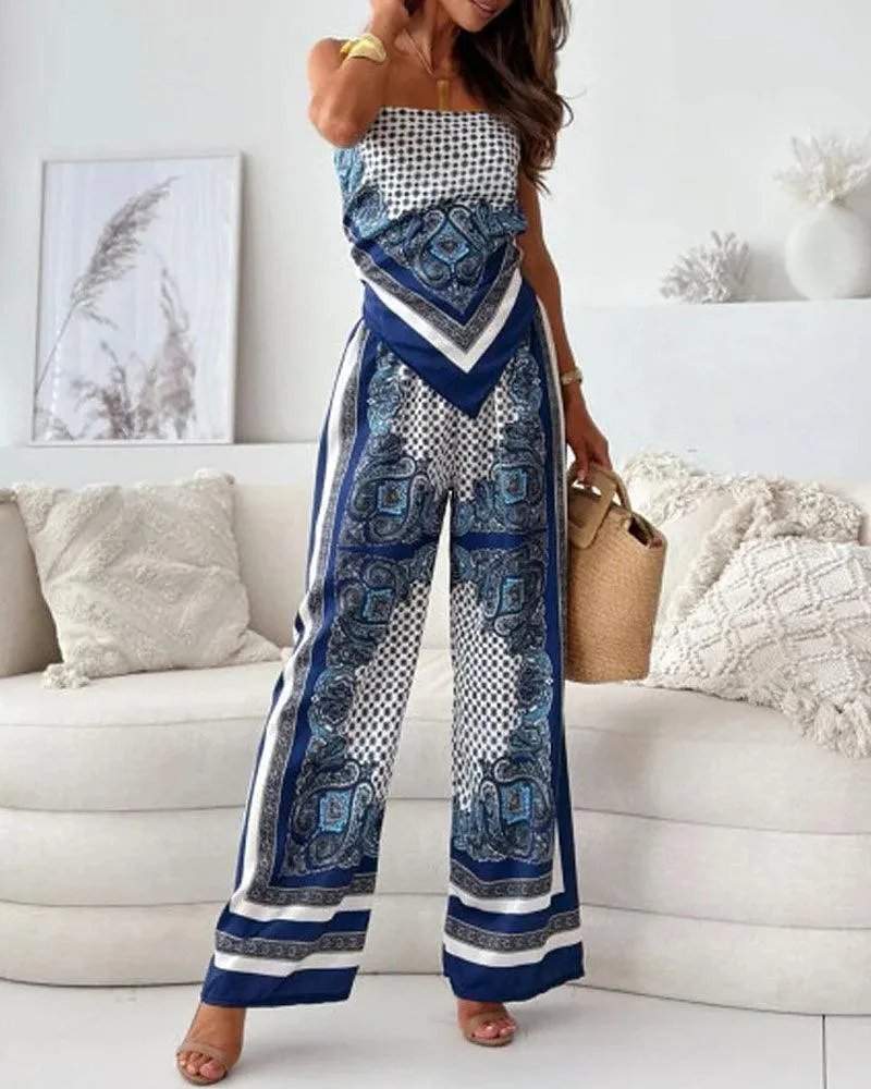 Helen | Urlaub bereit stilvolles Schnür-Top & Hose Zweiteiler Set Kleid