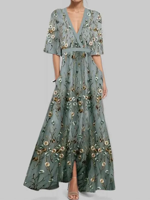 Lea | Seaside Glam Elegantes Mid Sleeve Maxi Kleid Ensemble