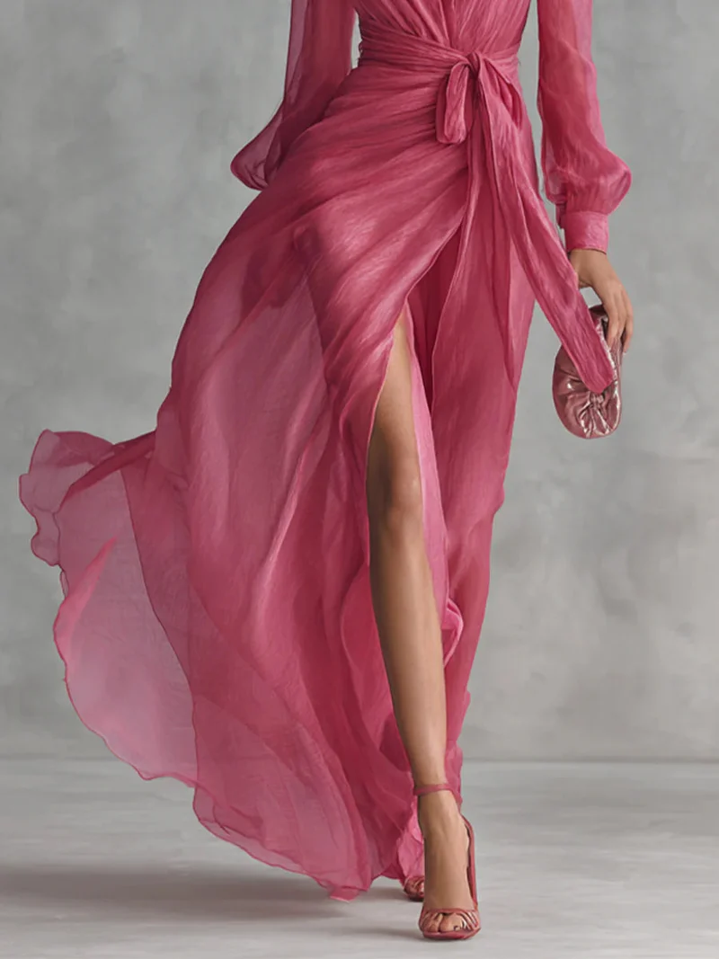 Beatrice | Elegantes Chiffon V-Ausschnitt Tailliertes Langkleid